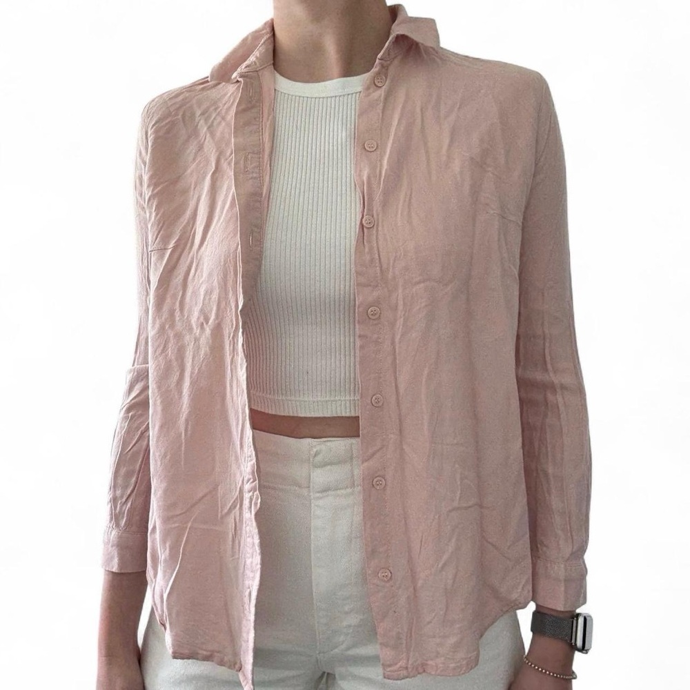 H&M Pink Mandarin Collar Button-Down Shirt | Soft Viscose | Relaxed Fit